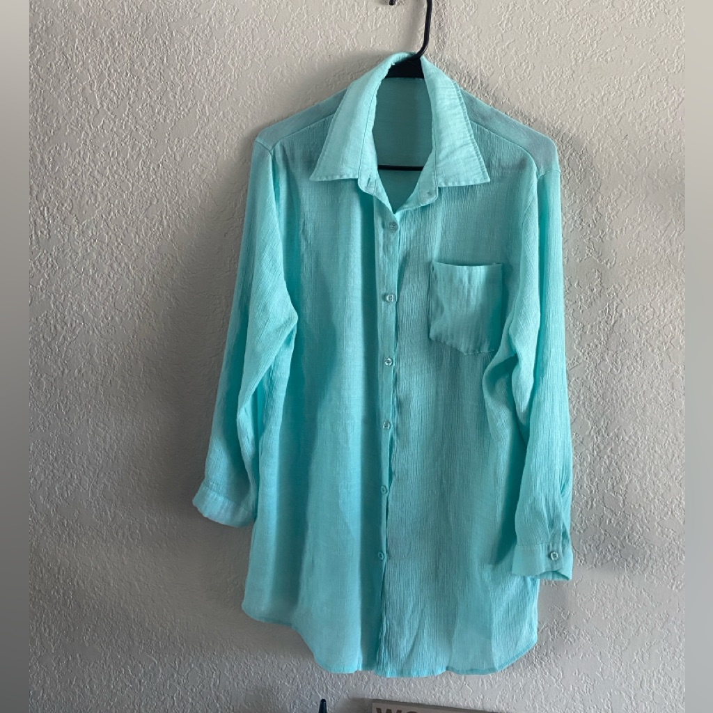 Shirt  Tunic  Beach Coverup Buttoned Up Long Sleeves Front Pocket